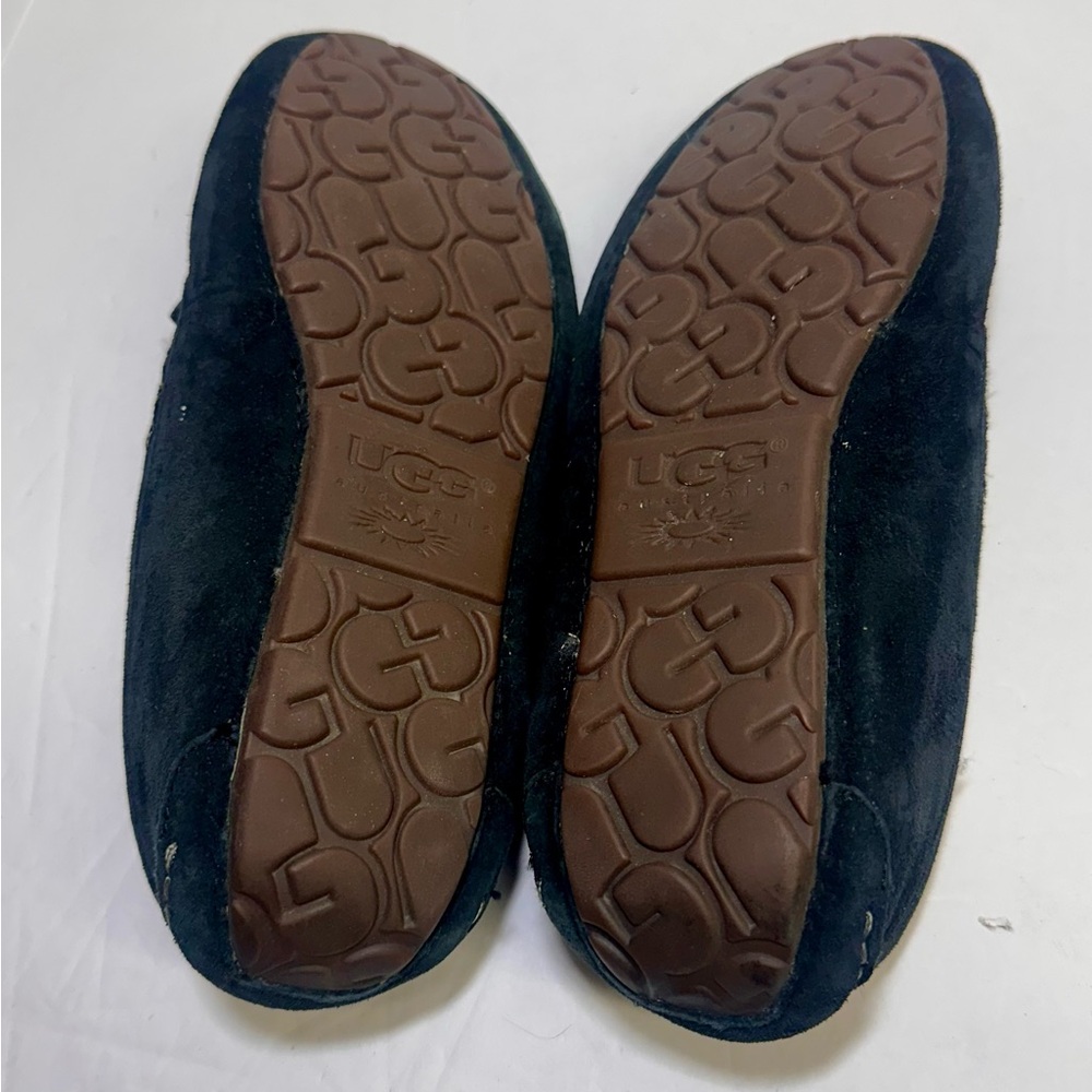 UGG Black Suede Moccasins with Cream Lining - Picture 6 of 9